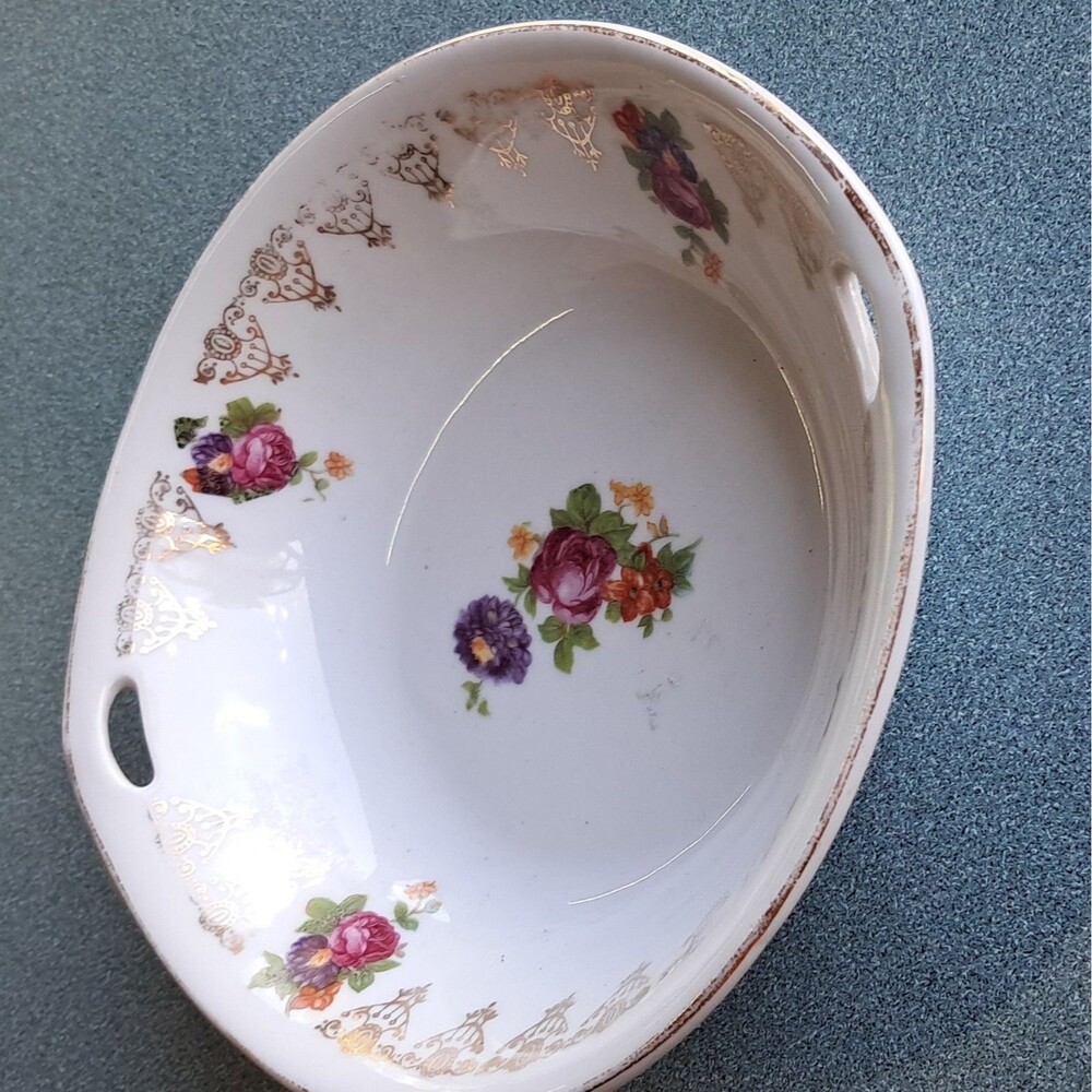 Bavaria Porcelain Floral Berry Bowl White with Gold Trim Round Glossy